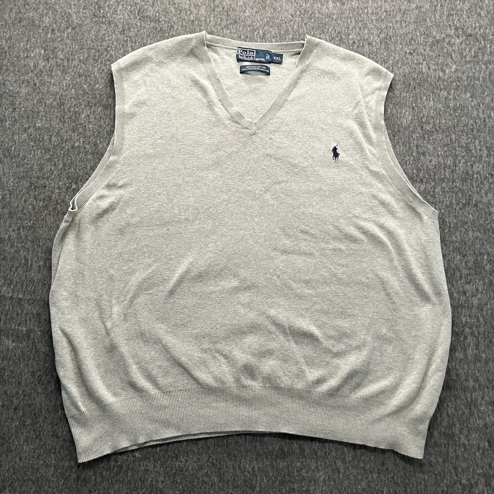 Polo Ralph Lauren Sweater Vest Mens 2XL XXL Gray Cotton Knit Preppy Pima